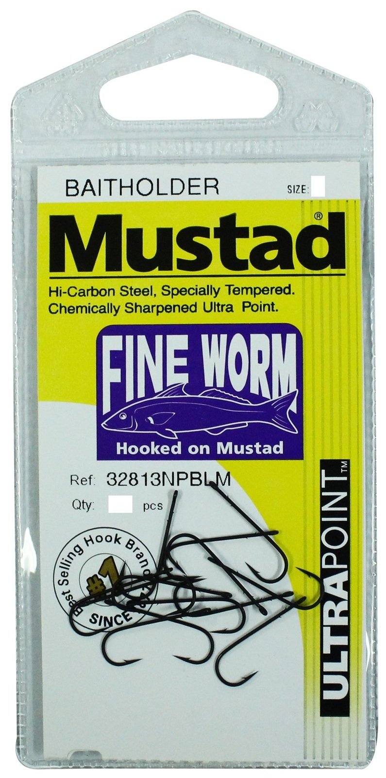 10 Packs of Mustad 32813NPBLM Fine Worm Chemically Sharp Fishing Hooks