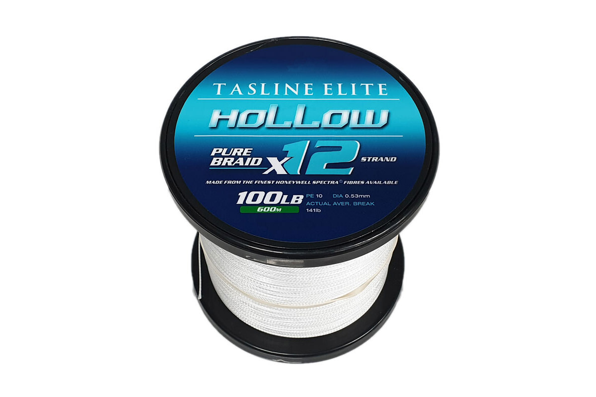 Tasline Elite 12x White 600m Hollow Braid Fishing Line - Choose Lb